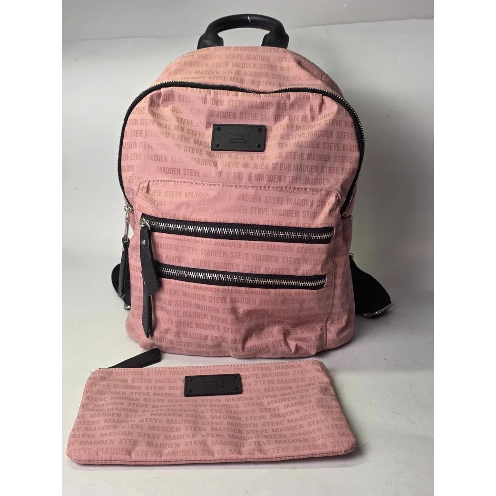 Steve Madden Women's Backpack Pink Black Corral For School Nylon Bag